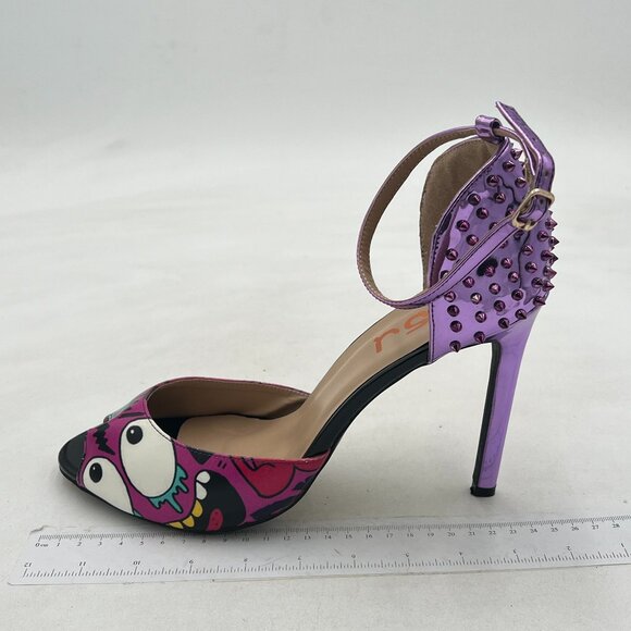 FSJ Women Spikes Rivets Peep Toe Sandals Stiletto High Heels Ankle Strap Shoes - Picture 2 of 7